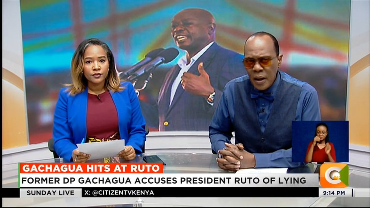 Gachagua Hits At Ruto: Former DP Gachagua accuses President Ruto of lying Gachagua says govt has failed to deliver on promises Gachagua claims opposition will unseat Ruto in 2027 #CitizenSundayLive Jeff Koinange, MBS Olive Burrows