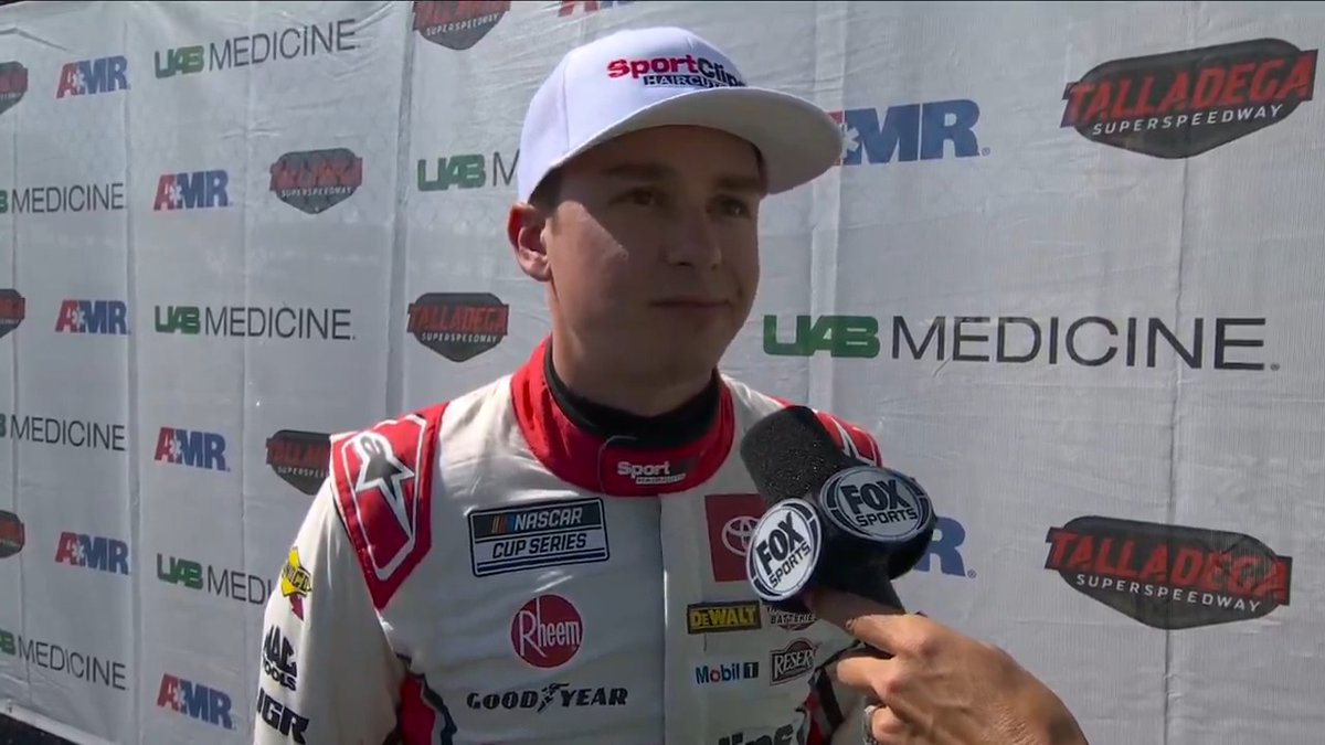Christopher Bell checks in with Jamie Little after being checked and released from the care center at Talladega.