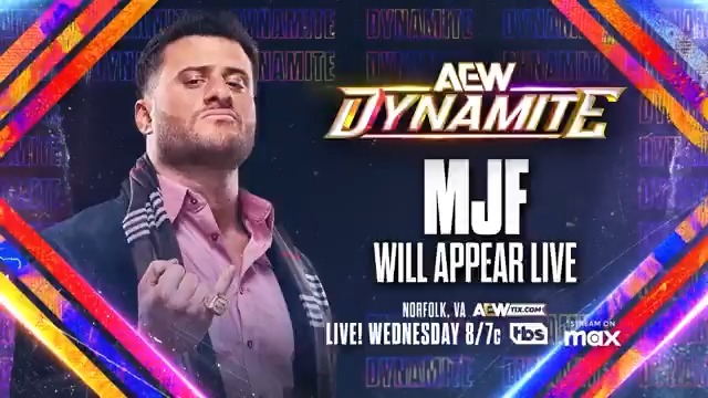 THIS WEDNESDAY, 4/30 #AEWDynamite Norfolk, VA LIVE, 8ET / 7CT on TBS Network + Sports on Max Maxwell Jacob Friedman™️ appears LIVE in Norfolk this Wednesday Night! With MJF still seeking the final thumbs-up from Bobby Lashley to join The Hurt Syndicate, what lengths will he go to in order to receive The Almighty’s approval?