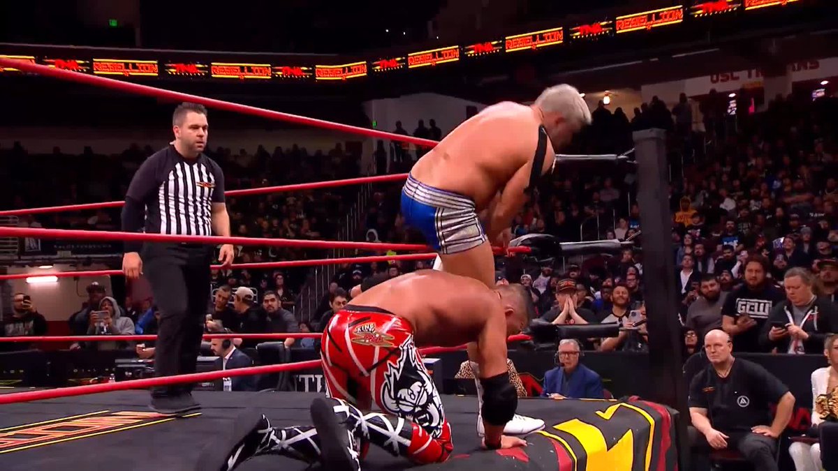 .Joe Hendry adjusts 👑 Frankie Kazarian 👑's attitude WITH A TABLE! WATCH #TNARebellion LIVE on TNA+: