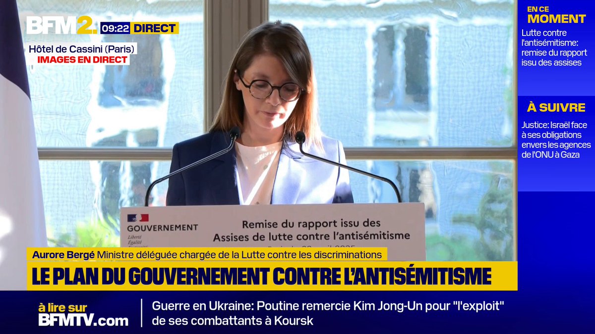 💬 "Un parti politique qui a fait de la haine d'Israël, non pas un dérapage, mais bien une stratégie électorale" Aurore Bergé, ministre déléguée chargée de la Lutte contre les discriminations, s'attaque à La France insoumise lors de la présentation du rapport sur l'antisémitisme