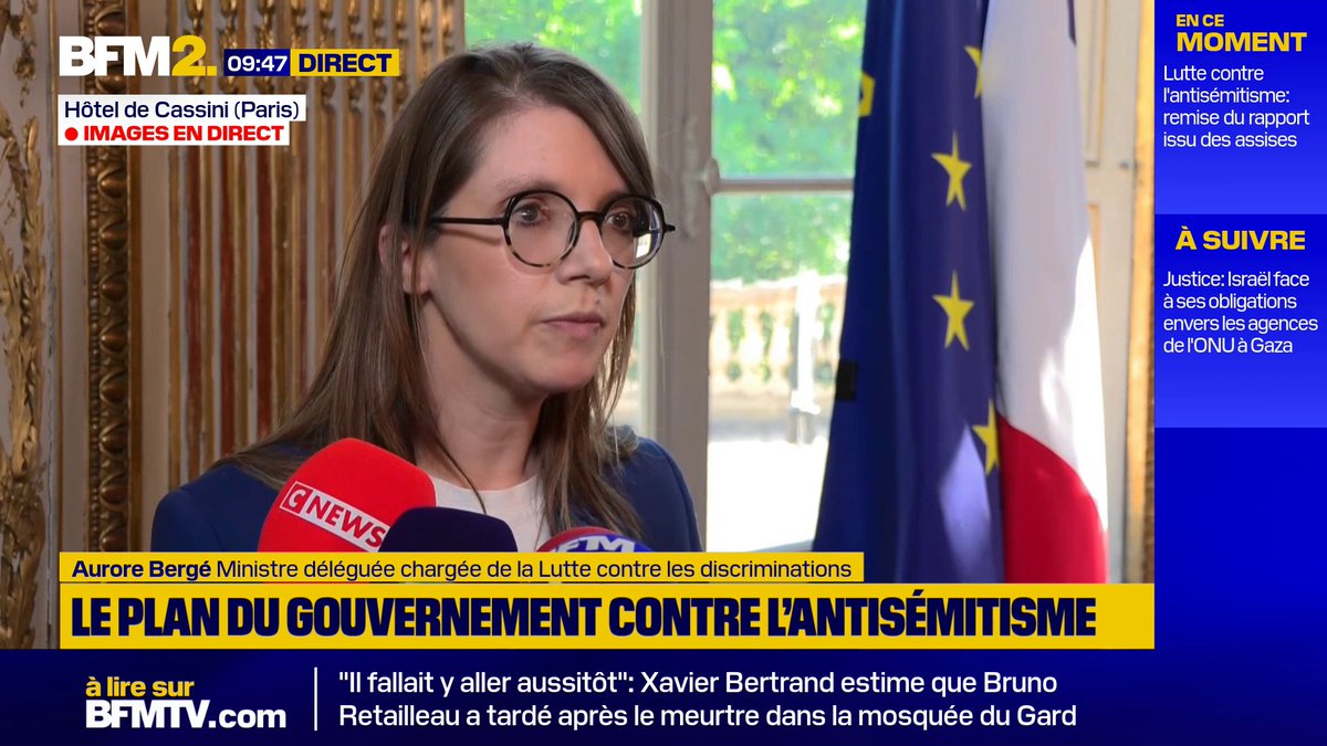 💬 "On ne peut plus les caractériser comme une forme d'opinion mais comme des délits à part entière" La ministre Aurore Bergé se dit favorable à la création d'un nouveau délit pour condamner les propos antisémites