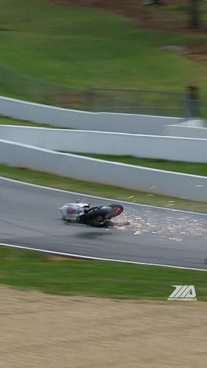 😱 Chaos in Twins Cup Race 2! Kaleb De Keyrel’s crash took out three other Aprilia riders, Schultz, Barry, and Khamsouk. Thankfully, no one was seriously injured. #motorsports #motorcycle #racing @roadatlanta