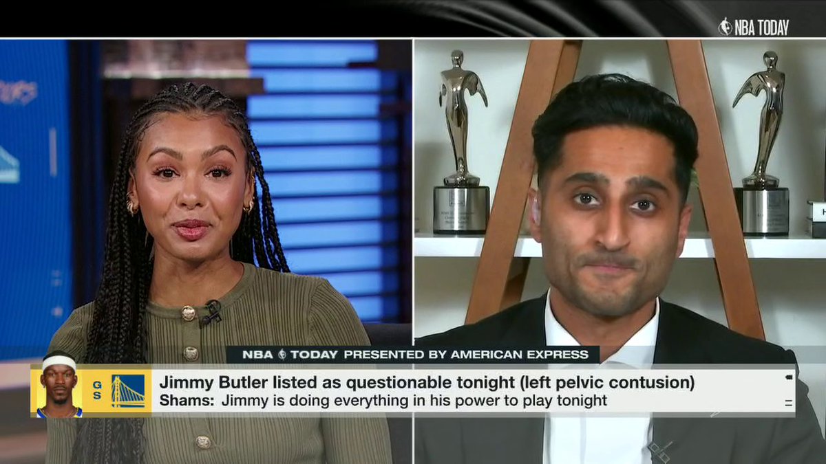 "The Warriors and Jimmy Butler are expecting him to make his return tonight in Game 4." Shams Charania talks to Malika Andrews about Jimmy Butler's potential return 👀