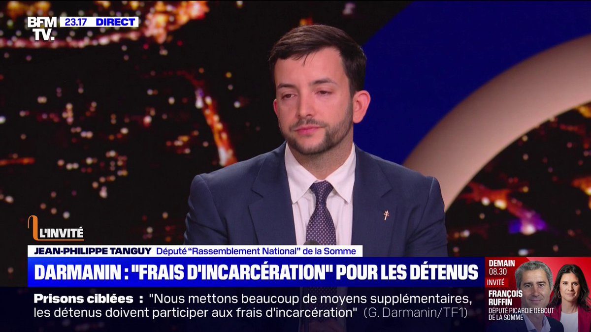 💬 "On ne va pas cacher ou bouder notre plaisir quand on reprend des mesures que nous proposons" Jean-Philippe Tanguy (RN) réagit à la volonté de Gérald Darmanin de rétablir les frais d'incarcérations pour les détenus