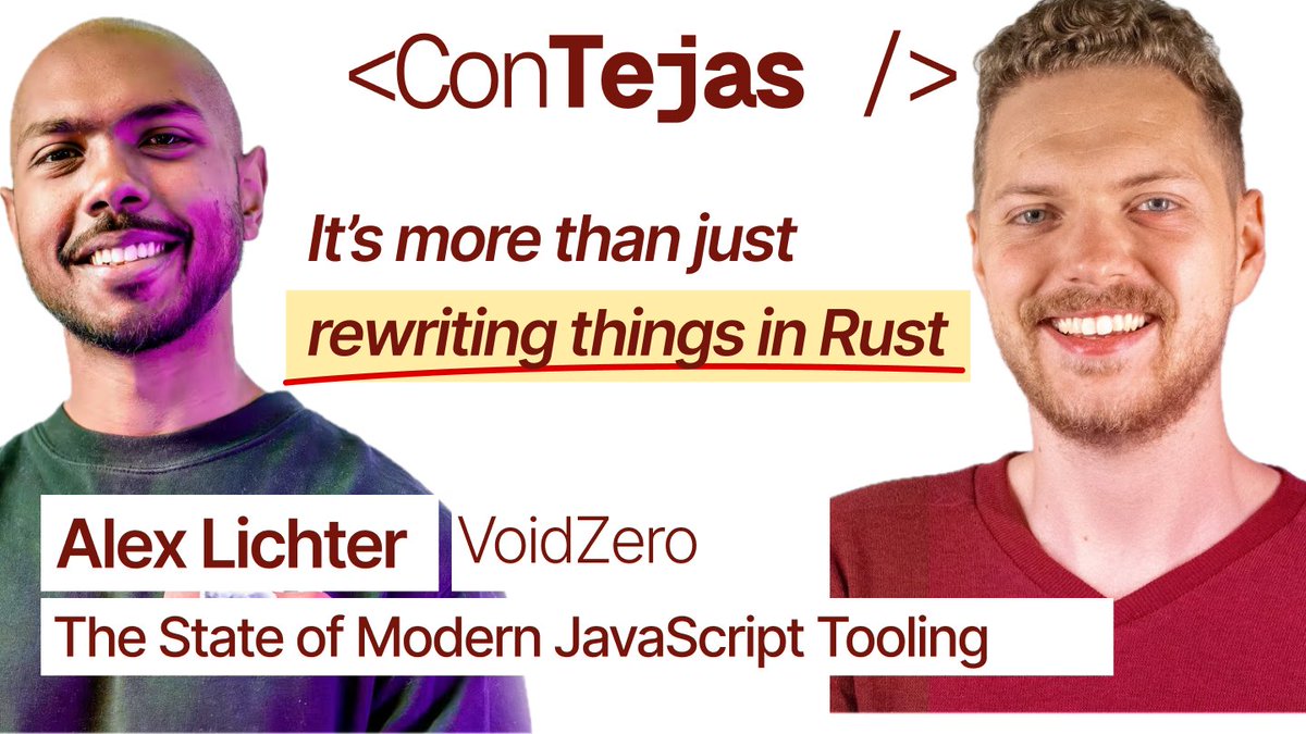 NEW on ConTejas Code: @thealexlichter on the state of modern JS tooling featuring VoidZero, Vite ⚡, Rolldown, and more. I learned a ton about the upcoming open JS toolchain and it's so insightful. Extra stoked about Vite Plus! Links in reply.