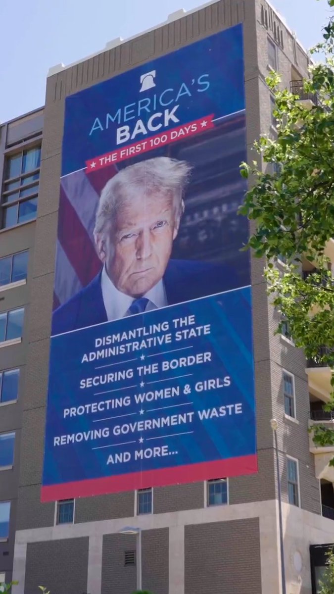The banner is up at Heritage Foundation to celebrate President Trump’s first 100 days!