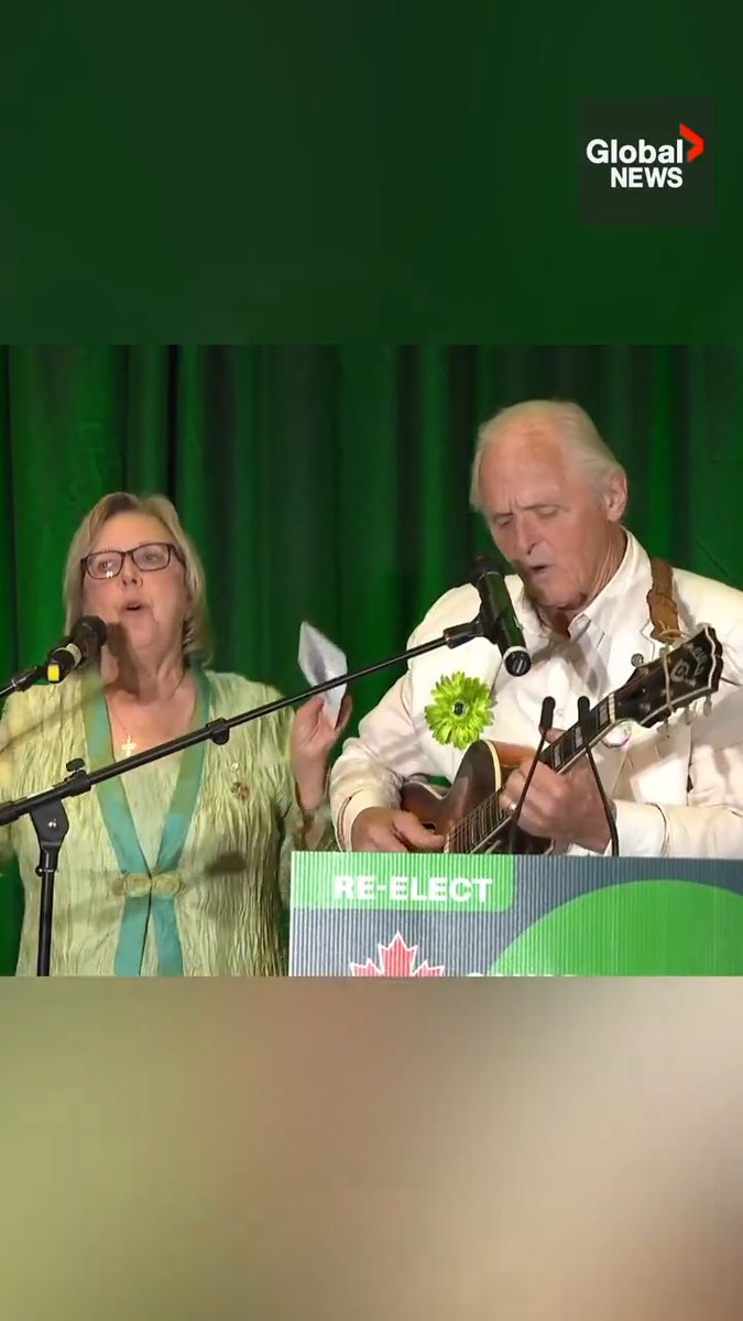WATCH: Having already acknowledged a projected Liberal win in Canada’s federal election on Monday night, Green Party co-leader Elizabeth May opted not to comment on the polls until the result was finalized. Instead, she performed a duet with her guitarist husband, John Kidder.