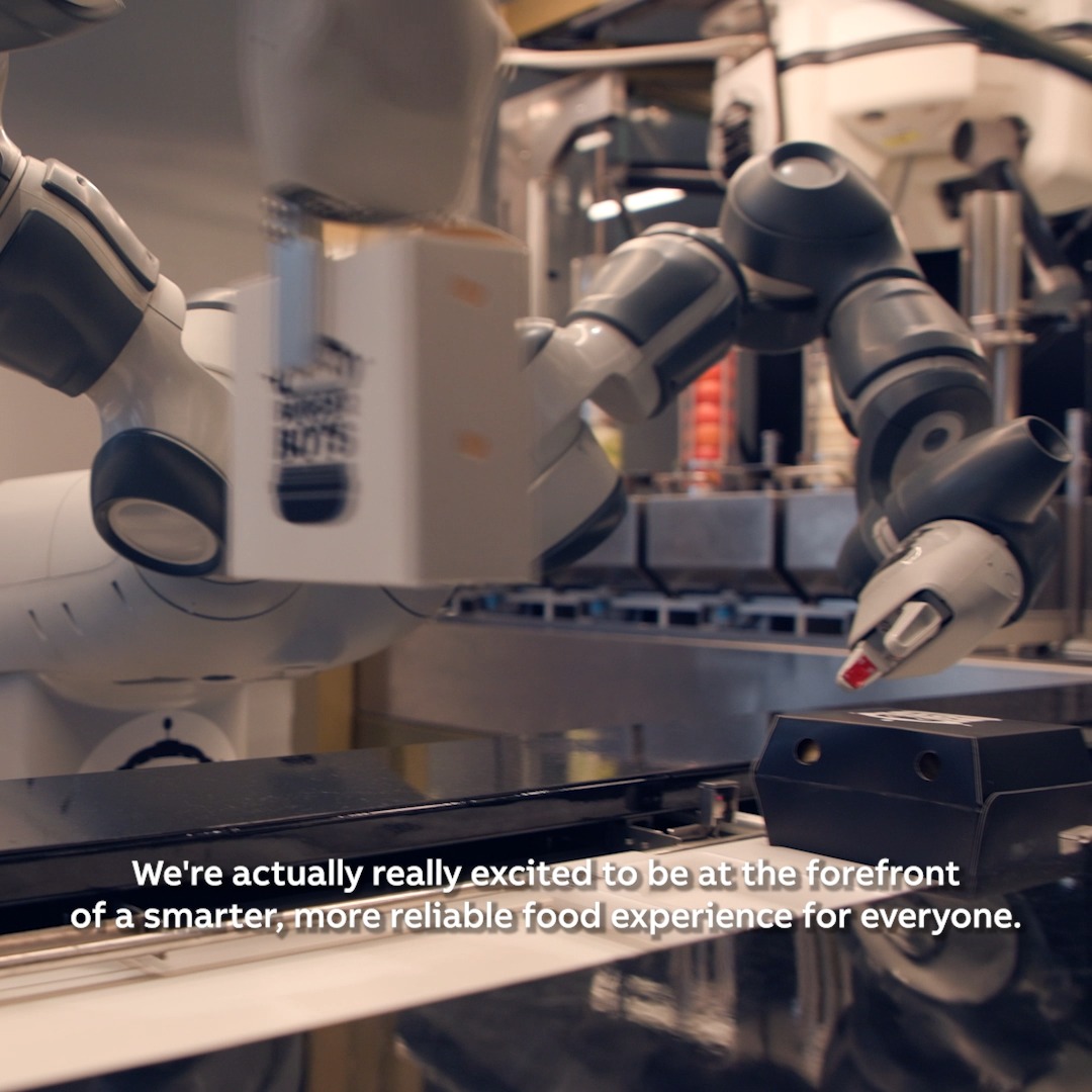 What happens when robots leave the factory and enter the kitchen? In a food automation industry first, check out our Yumi® cobot and IRB 360 FlexPicker® working together to assemble burgers to order at BurgerBots, Los Gatos California.