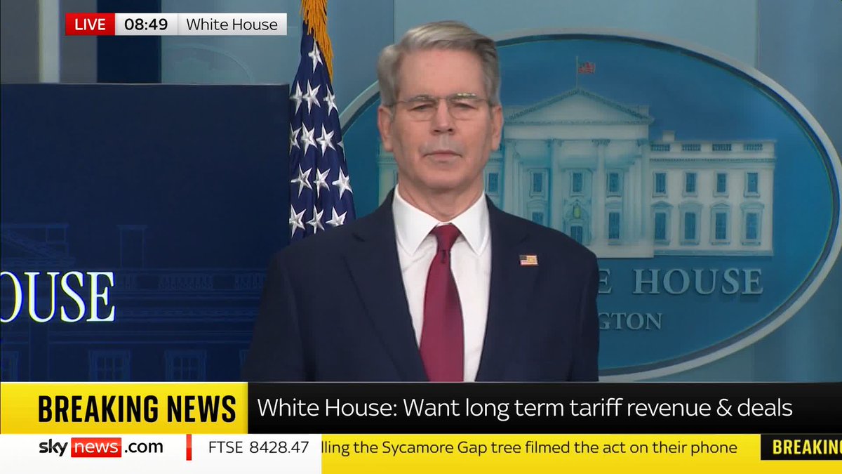 "We will see that the Chinese tariffs are unsustainable for China" Treasury Secretary, Scott Bessent is answering reporter's questions on the economy, on Trump's 100th day in office Live updates ➡️ 📺 Sky 501, Virgin 602, Freeview 233 and YouTube