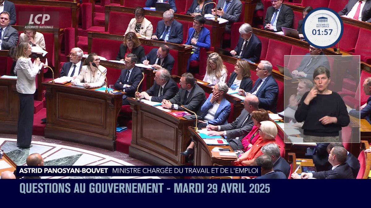 "Nous travaillons, en moyenne, 100 heures de moins par an que les Allemands (...) pour travailler plus nombreux, il va falloir travailler plus et mieux" : Astrid Panosyan-Bouvet détaille ses mesures pour "changer la loi, le regard, les pratiques" sur l'emploi des séniors. #DirectAN #QAG