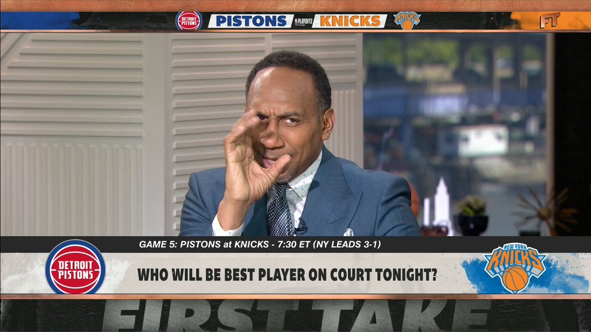 "Karl-Anthony Towns pulling up from the logo, 6'11 Steph Curry ... This is special." 😤 Stephen A Smith is feeling optimistic with the Knicks up 3-1 in the series against the Pistons 👀