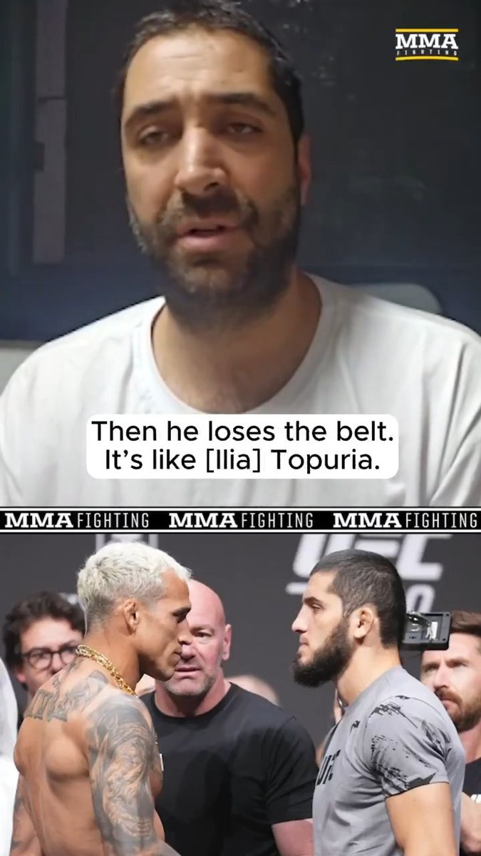 Charles Oliveira’s manager says Islam Makhachev should vacate lightweight title if he moves to welterweight: "The division must move. Fighters fight a lot to get to the belt, and when they get there, they want to sit on the belt." (🎥 Guilherme Cruz)