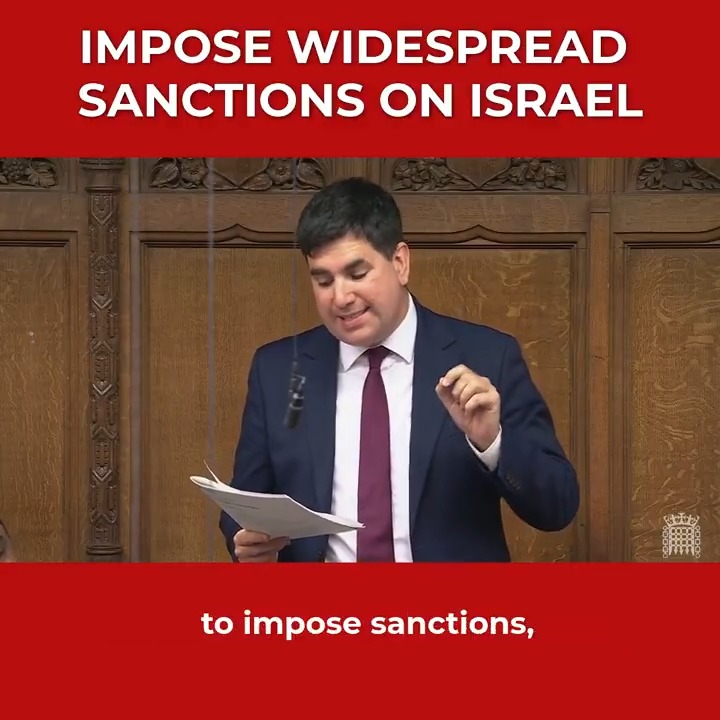 Israel won't stop its war crimes without real pressure from other Governments. This means imposing widespread sanctions - on arms, trade, and individuals. Today, I once again called on the Government to impose sanctions to help stop Israel from trampling over international law.