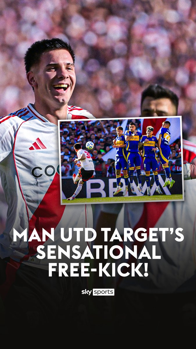 An INCREDIBLE free kick from 17-year-old River Plate midfielder Franco Mastantuono, who has been linked with a move to Man United and Real Madrid 🇦🇷