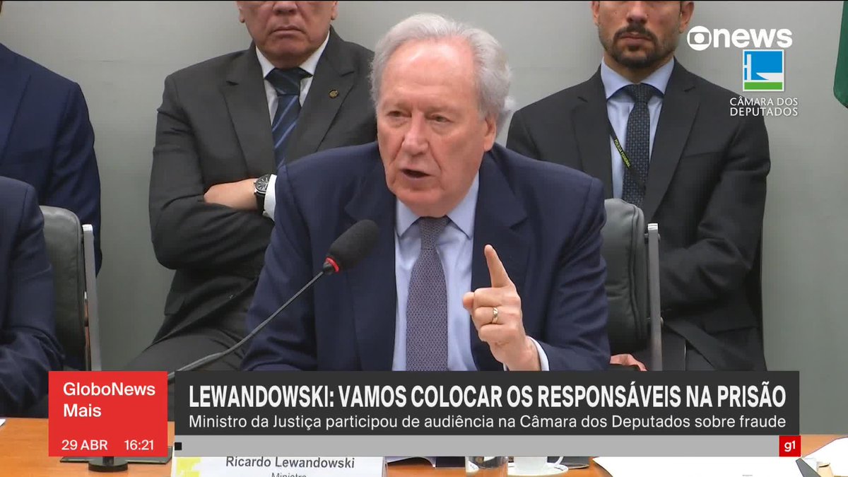 Em audiência na Câmara, Ricardo Lewandowski diz que vai às últimas consequências para colocar na prisão todos os responsáveis pela fraude no INSS: “Pagarão todos aqueles que tiverem responsabilidade, custe o que custar." ➡ Assista ao #GloboNewsMais: #GloboNews