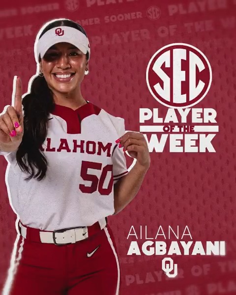 🥎 SEC Player of the Week: April 29 ☝️ Ailana Agbayani Oklahoma Softball x #SECSB