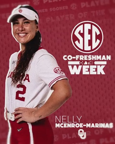 🥎 SEC Freshman of the Week: April 29 ☝️ Nelly McEnroe-Marinas Oklahoma Softball x #SECSB