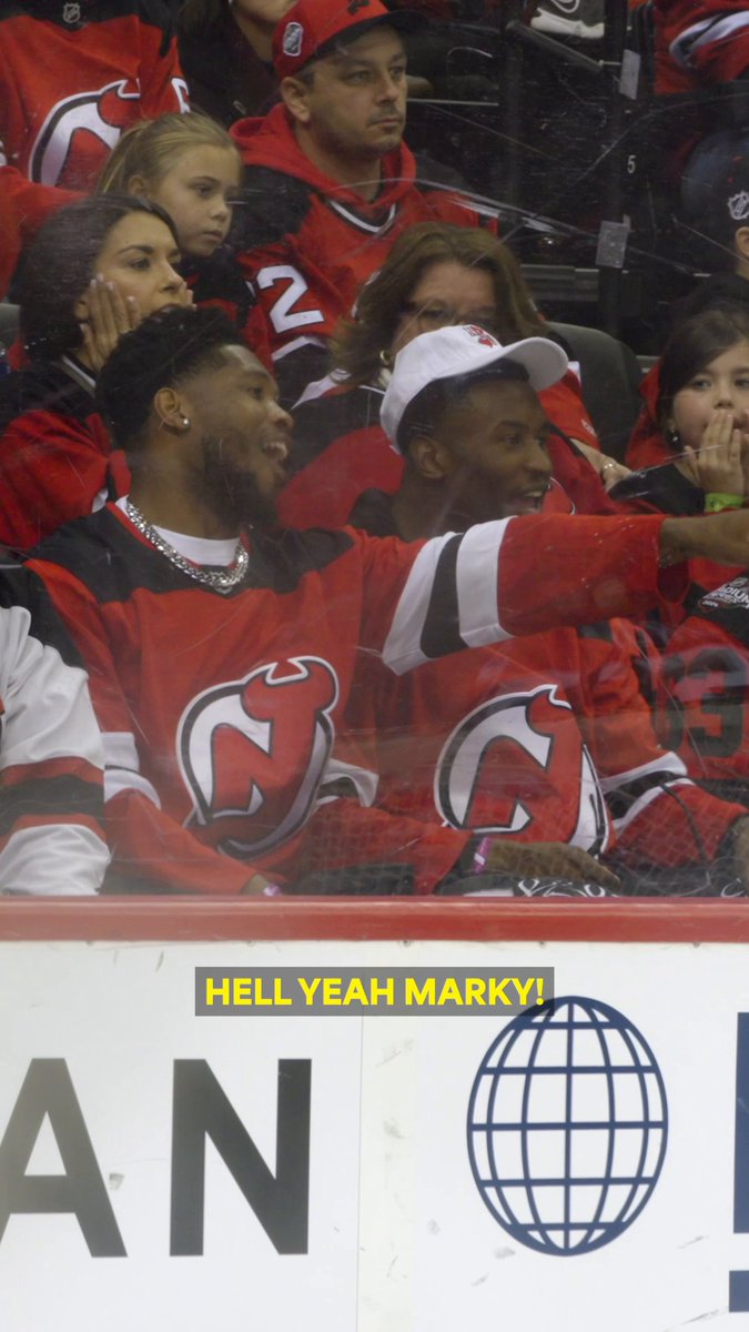Tyrone Tracy and Tyler Nubin of the New York Giants were FIRED UP for some New Jersey Devils #StanleyCup Playoffs action. 🔥
