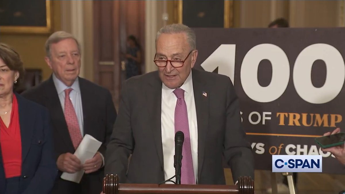 Chuck Schumer: “There’s a feeling of incompetence and chaos eating away at much of the country and it’s emanating from Donald Trump. Republicans are complicit! They are co-conspirators!”