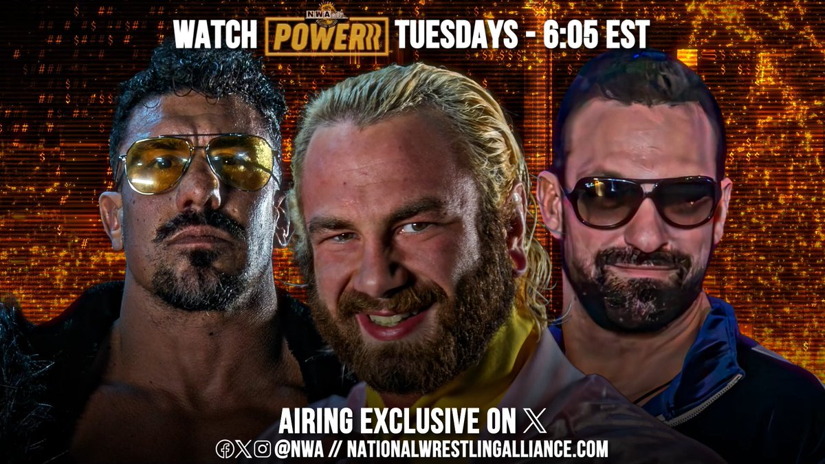 It's 6:05e! It's time for WRESTLING! It’s time for #NWAPowerrr on X! It's the last Dane Memorial Tournament semifinal match: who will have to survive Frank in the finals? Plus, EC3 teams with his protégé Pretty Boy Smooth against Aron Stevens' BFT!