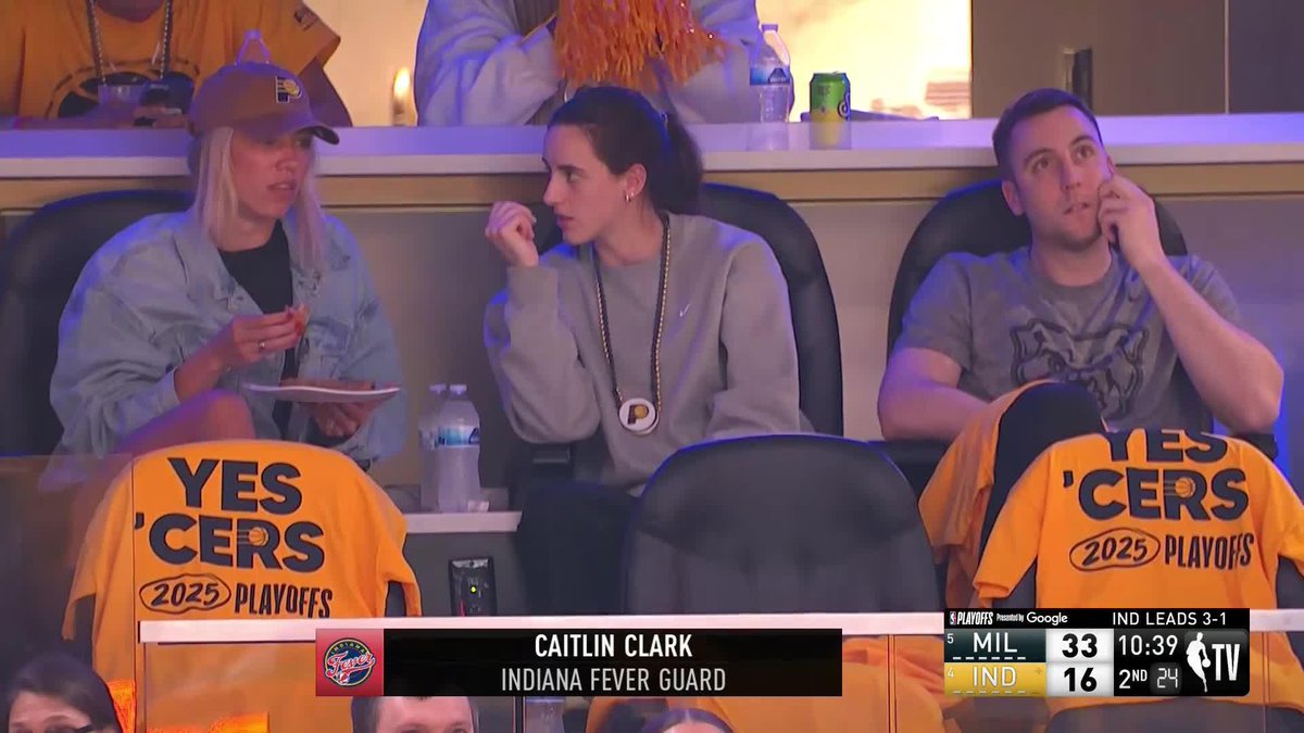 Caitlin Clark in the building for some Pacers #NBAPlayoffs action 🙌
