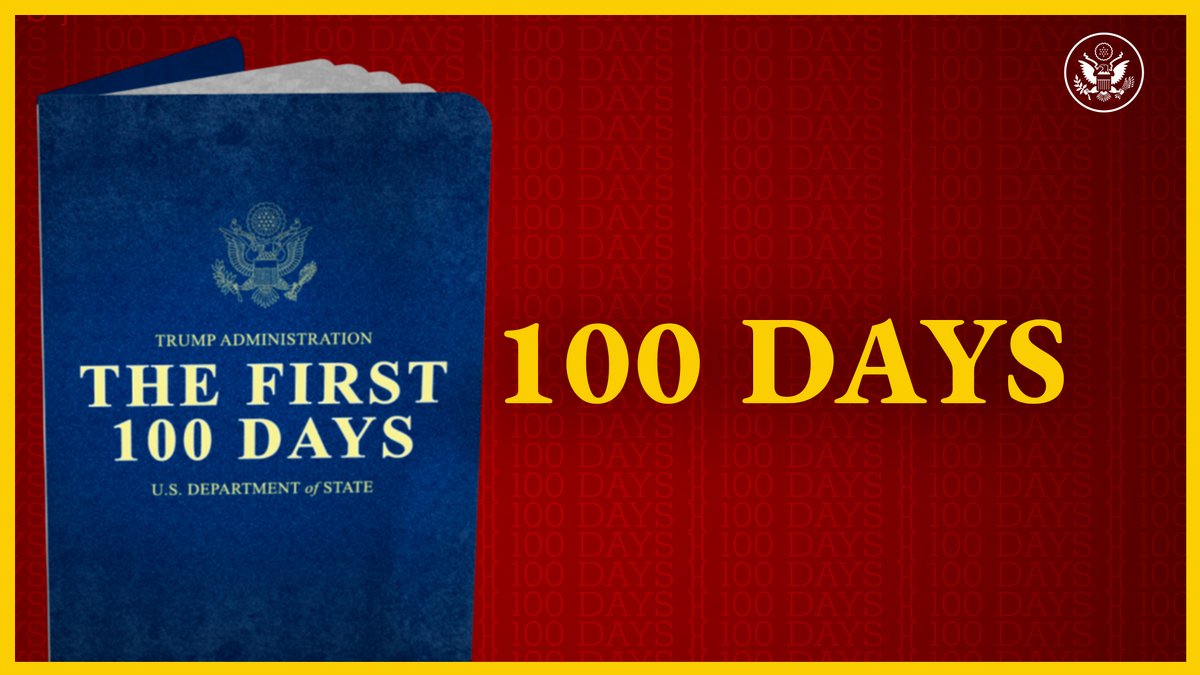 In the first 100 days, President Donald J. Trump's State Department, led by Secretary Marco Rubio, has: ✅Delivered America First foreign policy ✅Ensured fair economic & trade relationships ✅Restored U.S. leadership ✅Curbed illegal immigration and fentanyl ✅Secured our borders ✅Combatted our adversaries ✅Promoted lasting peace