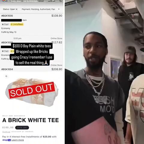 Belly Gang Kushington sold out his $100 "all white brick" tees, wrapped like kilos, as merch for his album "The Streets Is Yours" 🔥