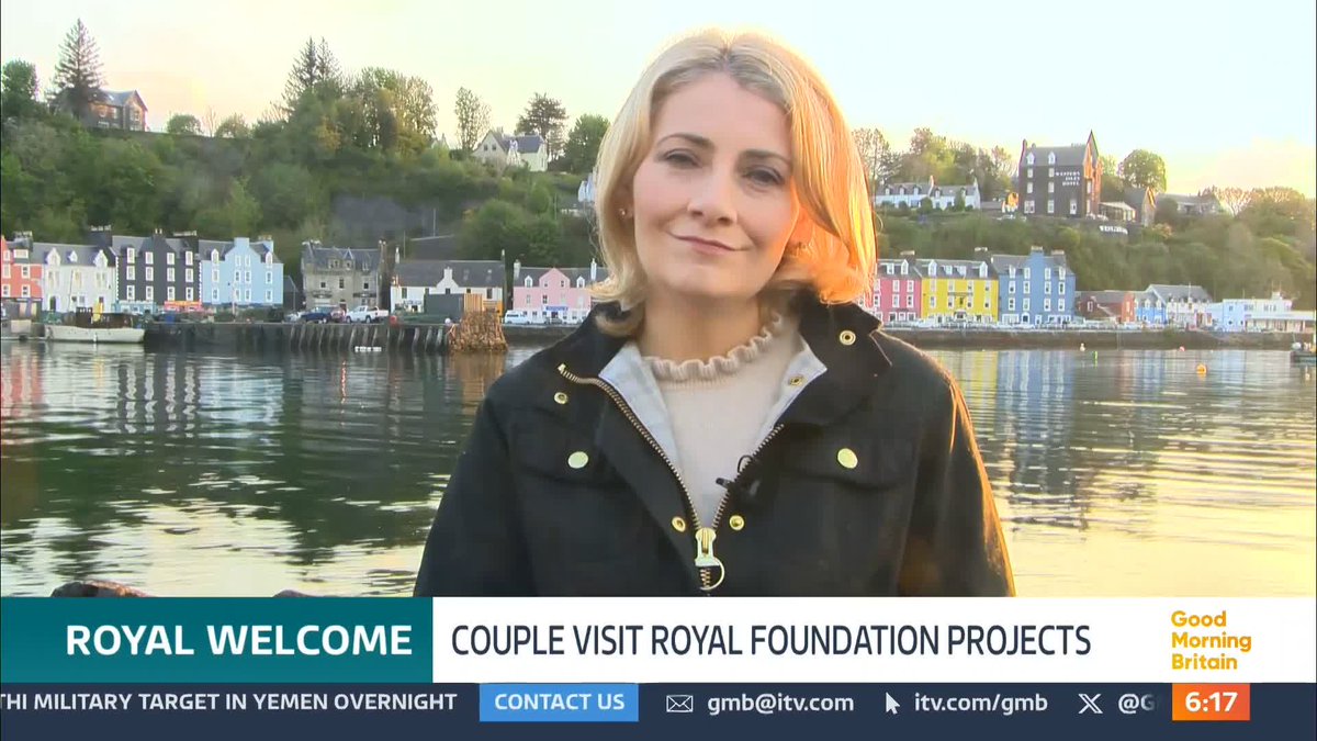 The Prince and Princess of Wales will meet schoolchildren taking part in an outdoor learning session on their second and final day on the Isle of Mull in Scotland's Hebrides. The Royals celebrated their 14th wedding anniversary on Mull on Tuesday. Juliet Dunlop has the latest.