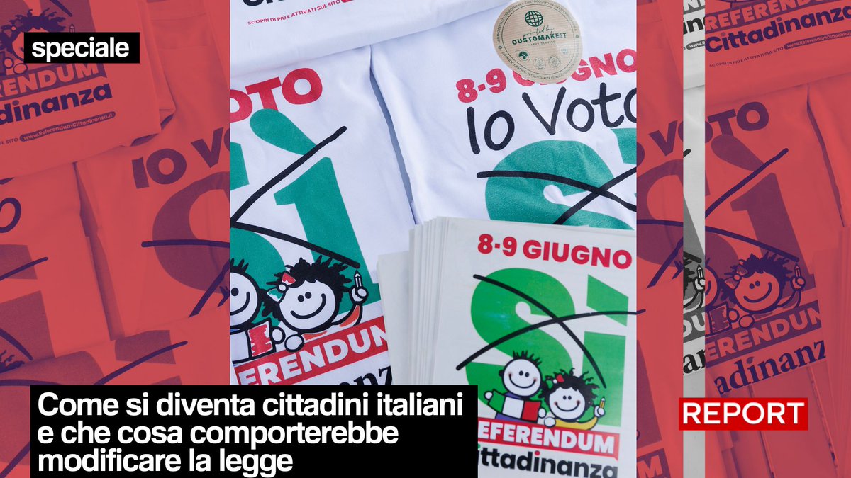 Per diventare cittadini italiani servono almeno 10 anni di residenza ininterrotta e un reddito sufficiente (legge 91/1992). L'8 e 9 giugno si vota al referendum per ridurli a 5. Ne parliamo nello speciale di #Report "Tu vuò fà l'italiano"👇