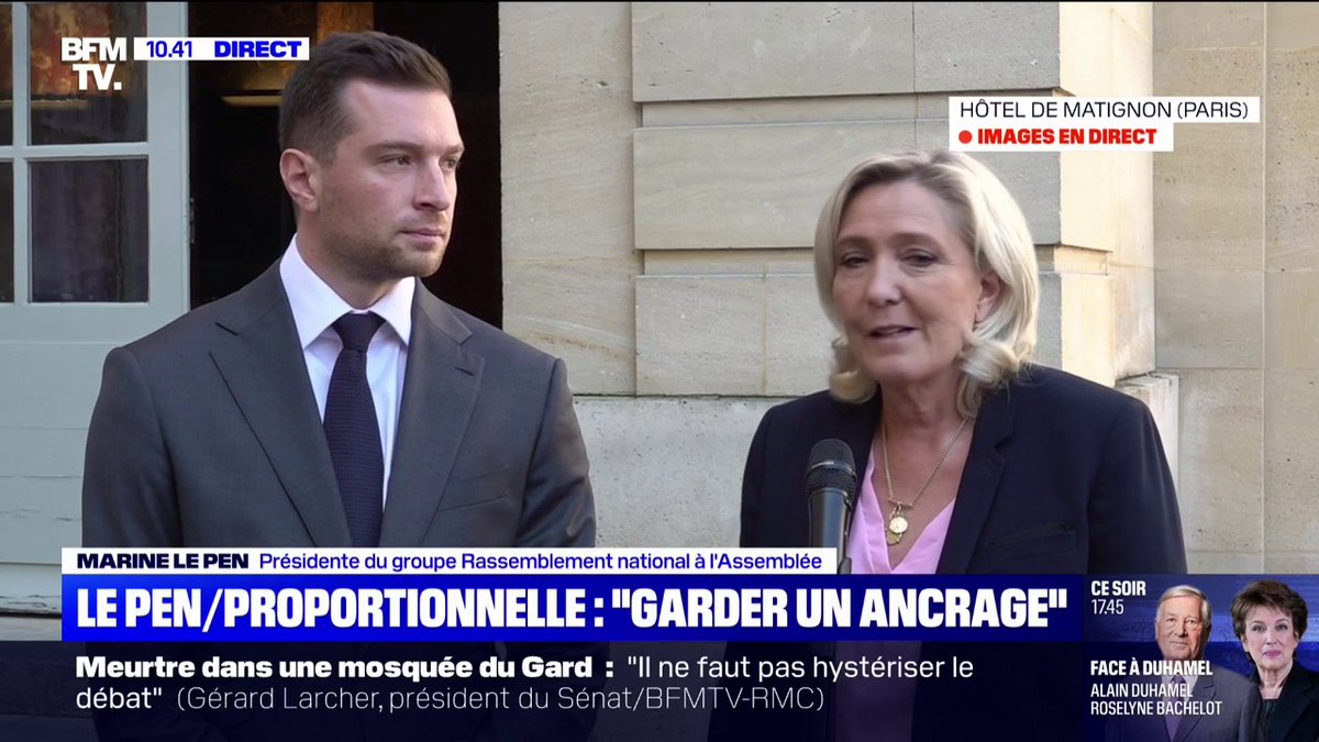 Marine Le Pen: "Le scrutin proportionnel est élément de réparation de la confiance des Français envers leurs représentants"