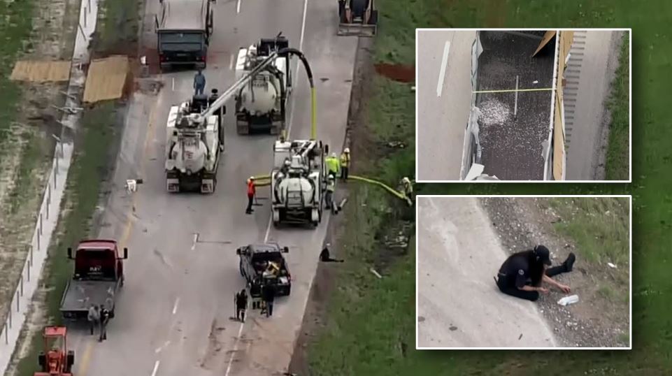 $800,000 worth of dimes shut down a busy roadway for hours after a semi overturned.