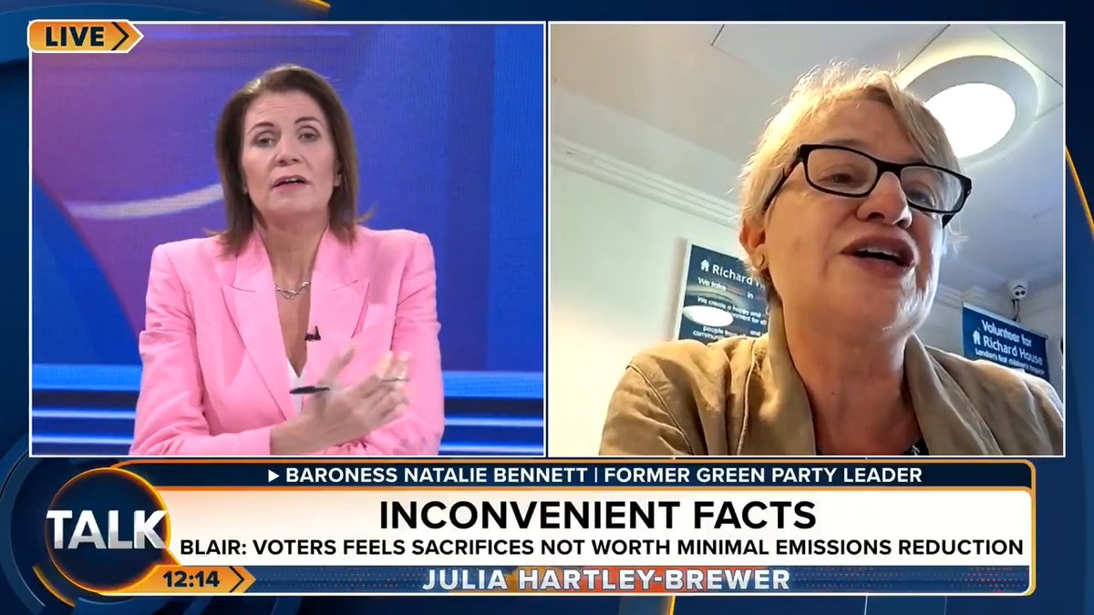 Julia Hartley-Brewer grills ex-Green leader Baroness Bennett on renewable energy, after she says Net Zero will help cut bills for Brits. "We can't be self-sufficient when sun doesn't shine and wind doesn't blow... There's no prospect of us being energy independent!" Julia Hartley-Brewer