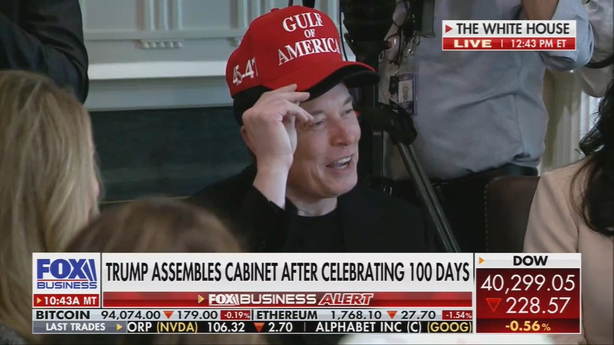 Elon: Even my hat has a hat. Ha ha ha ha.