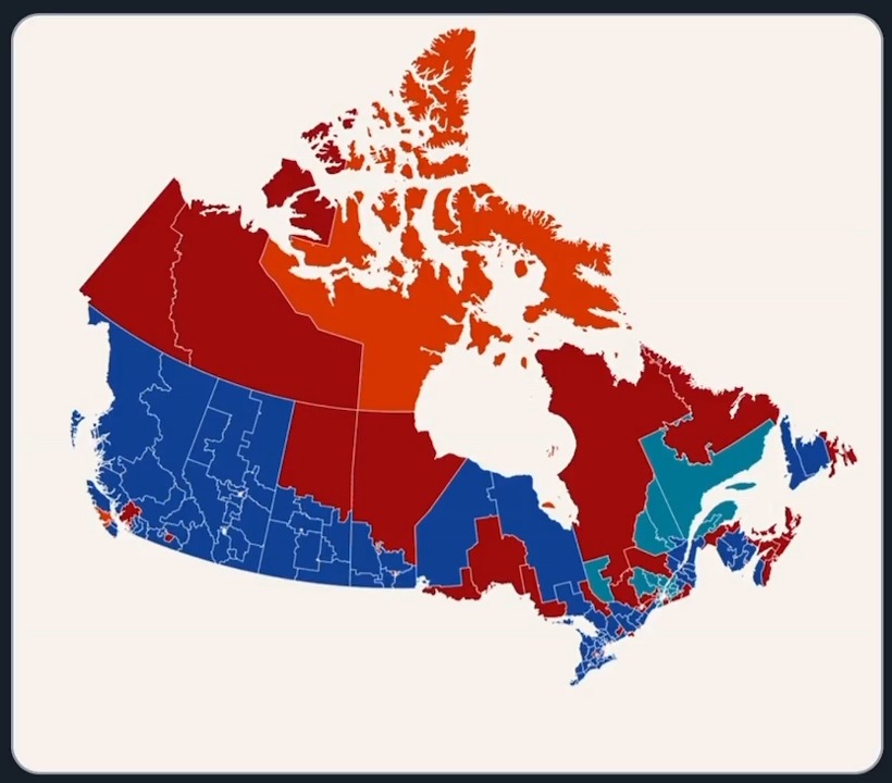 visualization of canada’s election results “land doesn’t vote, people do” etc