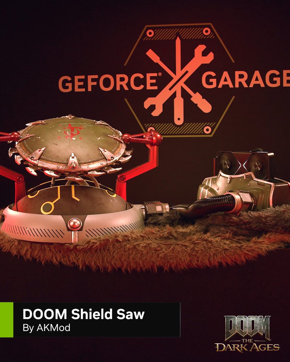 ⚠ New GeForce Garage build ⚠ Check out this epic custom PC based on the DOOM: The Dark Ages Shield Saw showcasing a GeForce RTX 5090 graphics card. And yes, the Shield Saw blades rotate! 🛠️: AK Mod