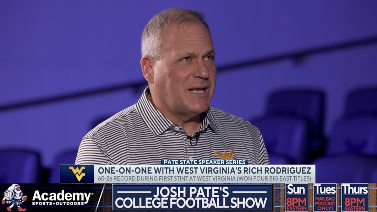 "Where's my trophy in Tuscaloosa? Where's my statue outside there? Because if I had gone there you probably wouldn't have those six national championships." West Virginia Football head coach Rich Rodriguez spoke w/ Josh Pate about being in running for the Alabama job back in 2006