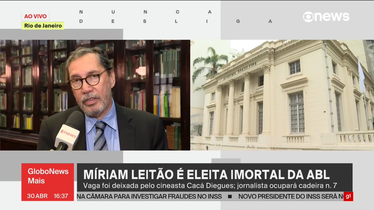 Presidente da ABL, Merval Pereira comenta eleição de Míriam Leitão como imortal da Academia: “É uma grande jornalista e escritora. [...] Tem preocupações com o meio ambiente, com a democracia, com os negros, as minorias.” ➡ Assista ao #GloboNewsMais: #GloboNews