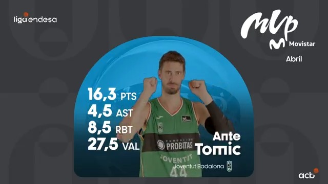 💫 Están los jugadores que no pasan de moda, y están los jugadores que, año tras año, SON LA MODA. Y luego está lo de Ante Tomić, que es para estudiarlo. ¡Repite #MVPMovistar del mes de ABRIL con 2⃣7⃣,5⃣ de promedio en valoración! #LigaEndesa | Club Joventut Badalona | Movistar España