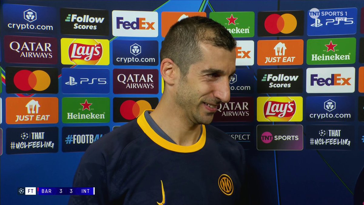 "It was a great game to watch, but not to play! Inter's Henrikh Mkhitaryan reacts to his team's 3-3 draw with Barcelona 🗣 🎙Reshmin Chowdhury | 📺 TNT Sports & discovery+ UK