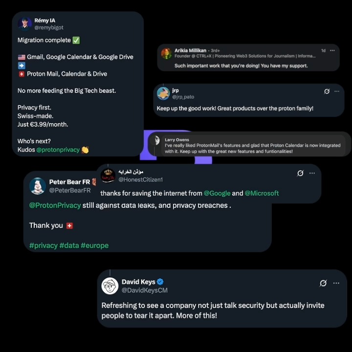Check out what our awesome users are saying about Proton 💜 We love hearing from you. Share your Proton story with us 👇