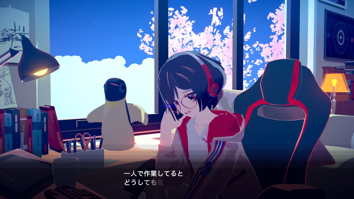 ポモドーロタイマーを設定して作業すると物語が進む、作業用アドベンチャー『Chill with You : Lo-Fi Story』。 小説を書く少女サトネの横で、Lofi音楽や環境音、風景を流しつつ作業して、終わったらサトネと話そう。 作業のご褒美に文学少女とのトーク。素敵じゃないですか?