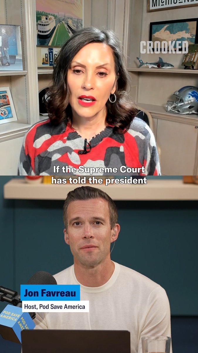 Jon Favreau: Are we in a constitutional crisis? Michigan Governor Gretchen Whitmer: We are. Jon Favreau Governor Gretchen Whitmer