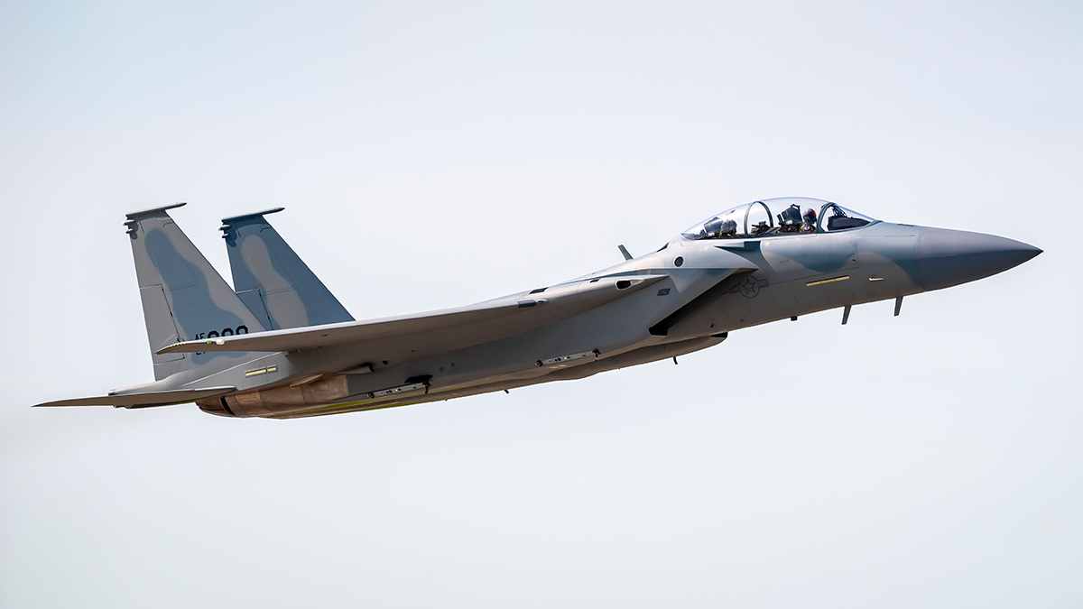 On cloud nine for EX9. The first #F15EX Eagle II of Lot 2 for the @USAirForce flies home to the 142nd Wing.