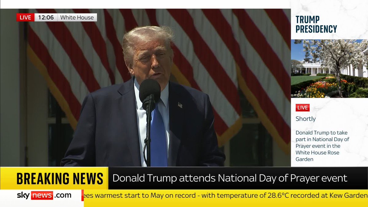 "We're bringing back religion to our country, and we're bringing it back quickly and strongly." Donald Trump speaks at the National Day of Prayer event. 📺 Sky 501, Virgin 602, Freeview 233 and YouTube