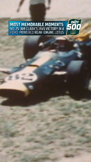 Our countdown of the 25 most memorable #Indy500 moments begins with Jim Clark's 1965 victory. His Ford-powered Lotus was the first rear-engine car to win the race. And he had the Wood Brothers Racing of #NASCAR fame fueling his car. @BobPockrass | #INDYCAR