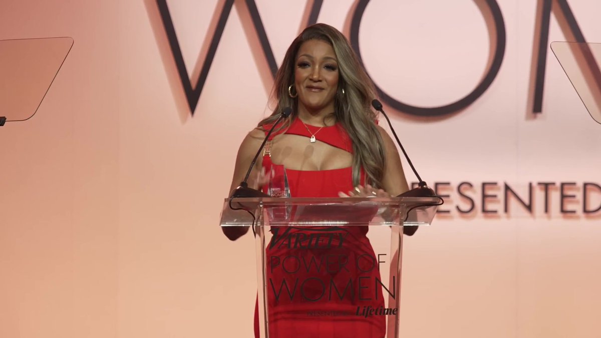 Mickey Guyton gets emotional during her speech at Variety #PowerOfWomen Nashville presented by Lifetime.
