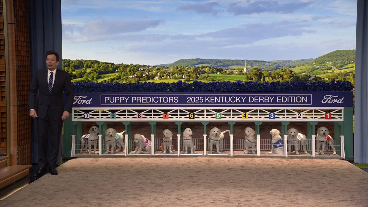 Tonight Show Puppy Predictors: Kentucky Derby Edition! 🐾 🏇 #FordPartner #FallonTonight Pick the winning order of the top 10 horses in the Kentucky Derby for your chance to win the Ford Motor Company Stable of three brand-new vehicles! Enter here: NO PURCH. NEC. 50 US/DC 21+ with valid driver’s license. Begins 4/26/25; ends 5/3/25. Visit for rules.