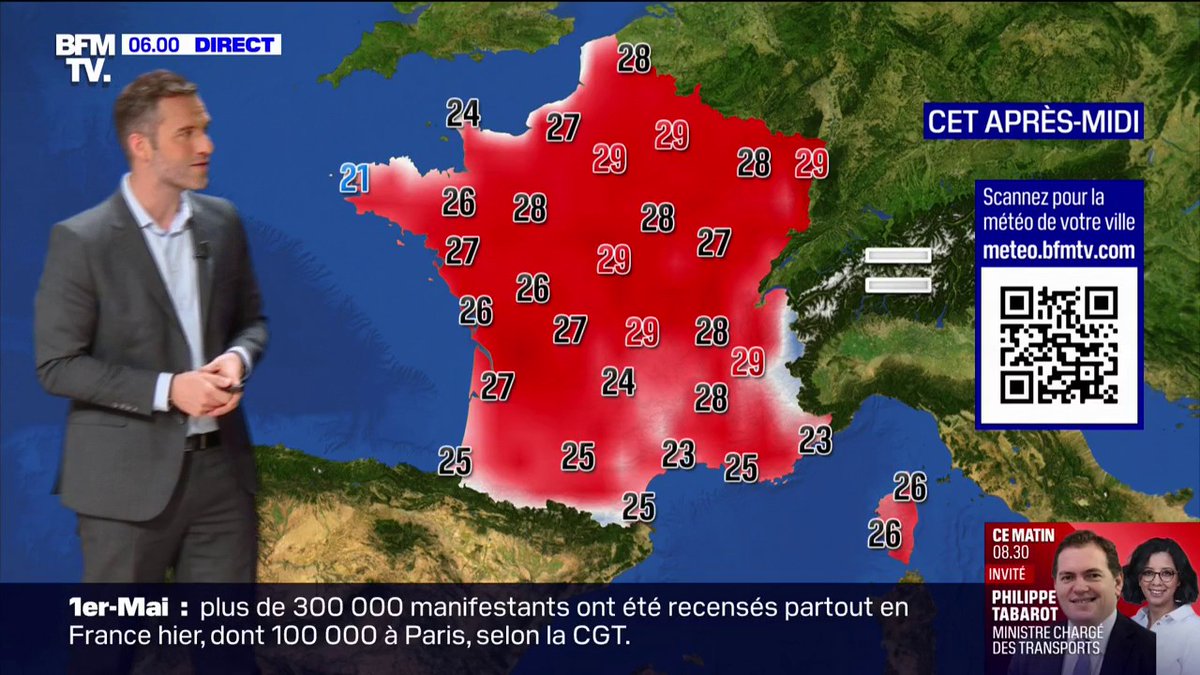 ☀️Toujours du soleil malgré quelques orages à prévoir dans le Sud-Ouest 🌡️ Les températures sont comprises entre 21°C et 29°C ➡️ La météo de ce vendredi 2 mai vous est proposée avec @EuromasterFrance