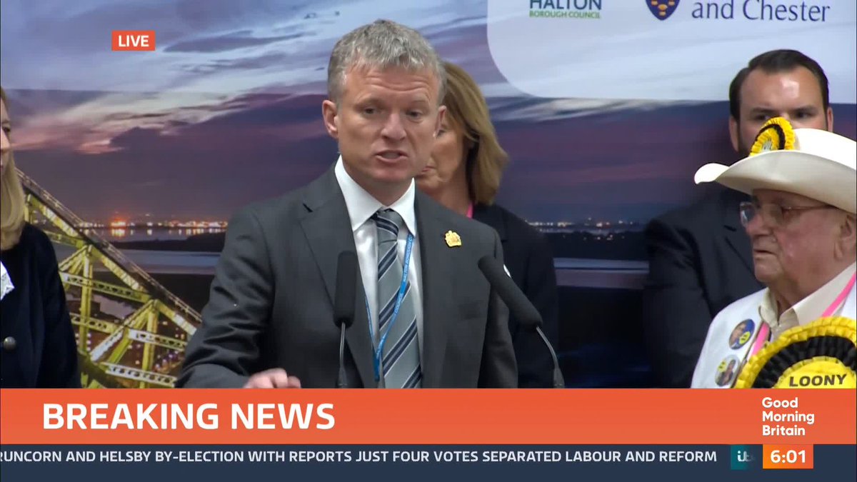 Reform take a Westminster seat from Labour winning the by-election in Runcron and Helsby by 6 votes after a nail-biting recount. Sarah Pochin speaks after the result announcement.